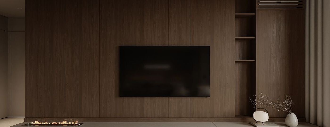 원목 결을 살린 붙박이 TV 월이 있는 거실 인테리어
